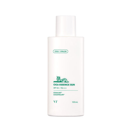 ProtoClinical k-beauty VT Cica Essence Sun 100ml SPF50+/PA++++ pale green product silhouette on a clean light background
