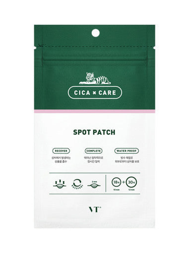 ProtoClinical k-beauty VT Cica Spot Patch 48pcs square spot patch detail graphic with pale green and white panels