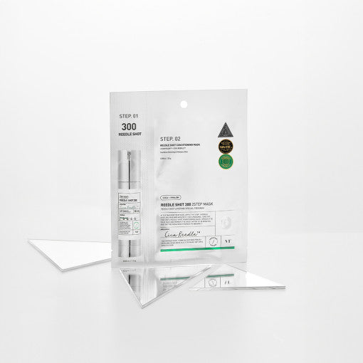 ProtoClinical k-beauty VT Reedle Shot 300 2 Step Mask 1.5g+25g mask packaging on a pale gray background.