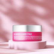 ProtoClinical k-beauty isoi Blemish Care Pad 25ea(50g) pink product packshot with a square container shape, soft rose background tones, and centered label area