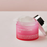 ProtoClinical k-beauty isoi Blemish Care Pad 60ea(110g) pink product packshot with rose square panels, soft green corner accents, and centered layout