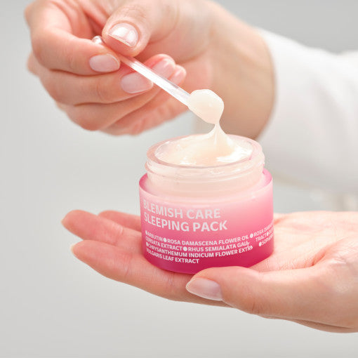 ProtoClinical k-beauty isoi Blemish Care Sleeping Pack 50ml pale pink product package with rose-toned panels and a centered studio layout