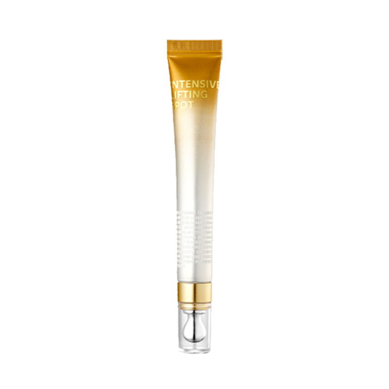 ProtoClinical k-beauty slim beige beauty product silhouette with a soft gray vertical center and faint lavender side accents on a white background.