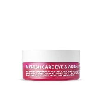 ProtoClinical k-beauty isoi ISOI Blemish Care Eye & Wrinkle Patch 90P square detail graphic with coral pink packaging panels, pale label blocks, and centered layout