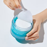 ProtoClinical k-beauty muted blue and taupe beauty graphic with a soft teal horizontal center band on a light background.
