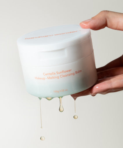 ProtoClinical k-beauty warm orange beauty product silhouette with soft green accents on a beige background.