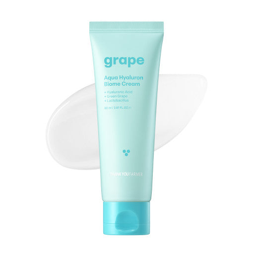ProtoClinical k-beauty [THANK YOU FARMER] Grape Aqua Hyaluron Biome Cream 80ml shown in product packaging on a light background.