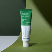 ProtoClinical k-beauty MEDIHEAL Moisture Calming Sun Cream Tea Tree 50ml (SPF 50+, PA++++) shown as a single product set in a front-facing studio packshot on a clean white background
