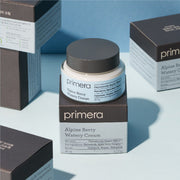 ProtoClinical k-beauty blue-gray beauty graphic with a warm beige center on a muted background.