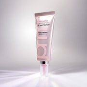 ProtoClinical k-beauty soft gray beauty graphic with pale vertical bands on a white background.