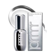 ProtoClinical k-beauty primera Retinol Volume Lip Serum 12g with a reflective silver bottle beside the BARE carton and a clear gloss smear on a white background