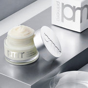 ProtoClinical k-beauty gray and blue beauty graphic with pale cream upper panels and a dark lower band on a light background.