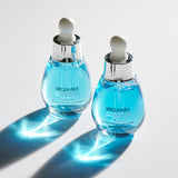 ProtoClinical k-beauty aqua and lavender beauty graphic with soft vertical bands on a light background.