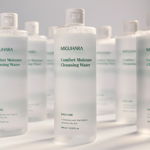 ProtoClinical k-beauty MIGUHARA Comfort Moisture Cleansing Water 400ml single cleansing water bottle packshot on a clean white background
