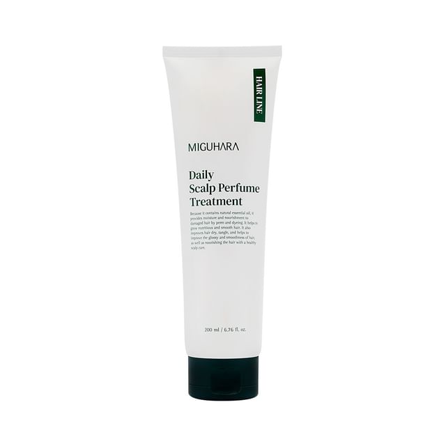 ProtoClinical k-beauty MIGUHARA Daily Scalp Treatment 200ml single light gray bottle silhouette centered on a pale background with faint mint side accents