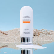 ProtoClinical k-beauty soft blue beauty graphic with a pale pink vertical center on a light background.