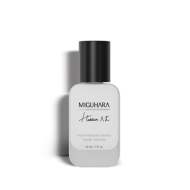 ProtoClinical k-beauty MIGUHARA Vegan Moisture Barrier Repair Ampoule 30ml warm gray product silhouette with soft beige side accents on a light background