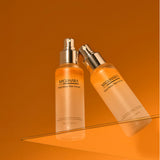 ProtoClinical k-beauty warm orange beauty product detail with vertical tonal bands.