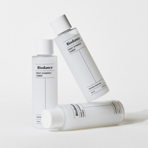 Biodance First Synergy Toner 150 ml lightweight milky texture and product detail.