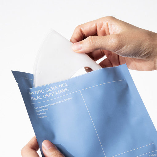 Biodance Hydro Cera-Nol Real Deep Mask Sheet 4P by ProtoClinical shown in a front-facing sheet mask packshot on a clean white background, highlighting the packaging design for a k-beauty skincare routine.