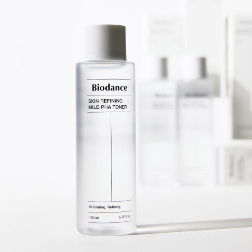 BIODANCE: Skin Refining Mild pHA Toner (150ml) by ProtoClinical displayed in a front-facing product packshot on a white background, highlighting the branded toner packaging for a k-beauty skincare routine.