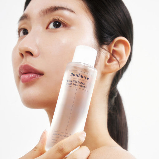 BIODANCE: Skin Refining Mild pHA Toner (150ml) by ProtoClinical displayed in product packaging on a white background, highlighting the mild toner presentation for a k-beauty skincare routine.