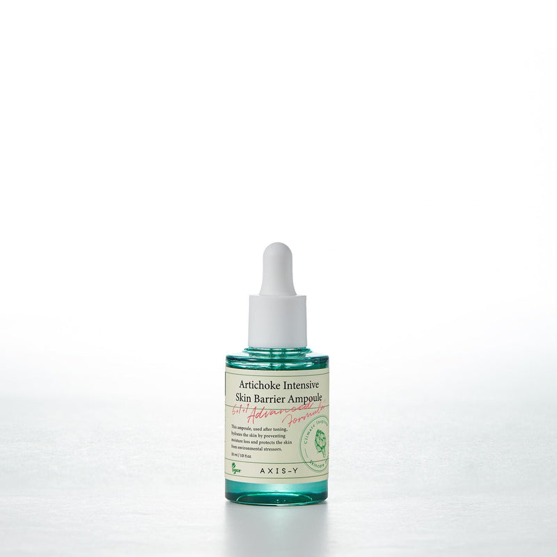 ProtoClinical k-beauty AXIS-Y Artichoke Intensive Skin Barrier Ampoule 30ml single ampoule bottle packshot on a light background