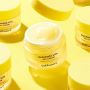 ProtoClinical k-beauty [Cell Fusion C] Radiance Vita Gel Cream 55ml frosted yellow jar with a bright yellow lid on a clean white background