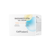 ProtoClinical k-beauty [Cell Fusion C] Radiance Vita Gel Cream 55ml open frosted yellow jar showing pale yellow gel cream on a clean white background