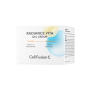 ProtoClinical k-beauty [Cell Fusion C] Radiance Vita Gel Cream 55ml open frosted yellow jar showing pale yellow gel cream on a clean white background