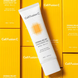 ProtoClinical k-beauty [Cell Fusion C] Derma Relief Sunscreen SPF50+ / PA++++ 50ml single upright pale cream sunscreen tube on a light background.