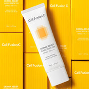 ProtoClinical k-beauty [Cell Fusion C] Derma Relief Sunscreen SPF50+ / PA++++ 50ml single upright pale cream sunscreen tube on a light background.