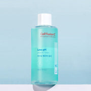 ProtoClinical k-beauty [Cell Fusion C] Low pH pHarrier Toner 300ml single upright teal toner bottle centered on a pale blue background with a darker horizontal band