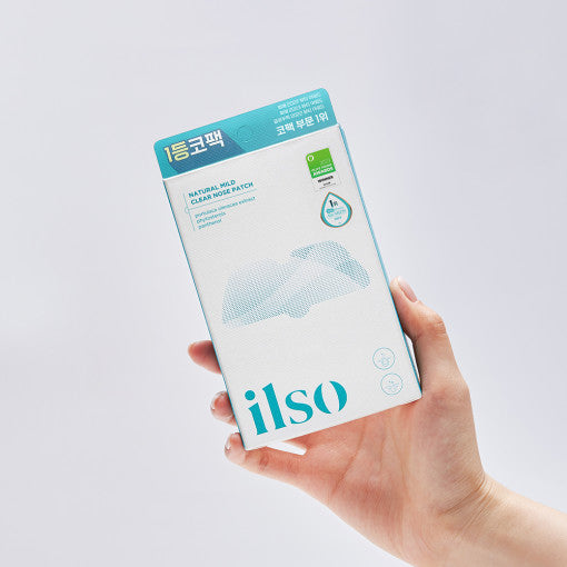 ProtoClinical k-beauty ilso Natural MILD Clear Nose Patch 5P square product detail graphic with pale packaging, teal accents, and a light background