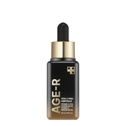 ProtoClinical k-beauty warm brown beauty product silhouette with soft peach side accents on a light background.