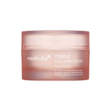 ProtoClinical k-beauty MEDICUBE: Triple Collagen Cream (50ml) two pink cream jars side by side on a pale blue background.