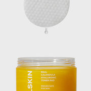 APRILSKIN Calendula PHA Hyaluronic Toner Pads 140g by ProtoClinical displayed in a clean product layout featuring the toner pad jar for a k-beauty skincare routine.