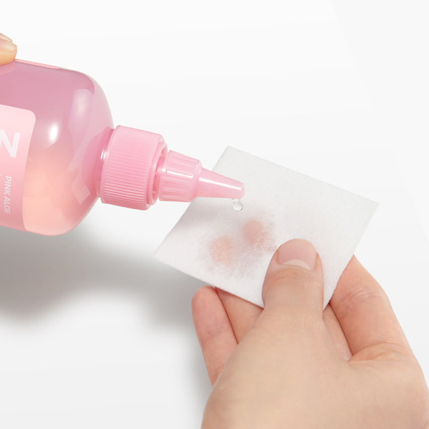 APRILSKIN Pink Aloe Vitamin C Soothing & Brightening Toner 250ml by ProtoClinical shown with front-facing toner packaging on a simple background for a k-beauty skincare routine.
