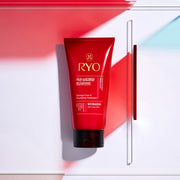ProtoClinical k-beauty Ryo Damage Care & Nourishing Treatment 300ml single deep red treatment package centered upright on a light background with pale aqua side gradients