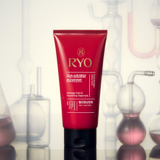 ProtoClinical k-beauty Ryo Damage Care & Nourishing Treatment 300ml single deep red treatment package centered on a light background with green accents.