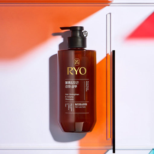 Ryo Hair Strenghten & Volume Shampoo 480ml by ProtoClinical shown in a retail-style shampoo bottle packshot on a clean white background, highlighting the label and packaging for a k-beauty routine.