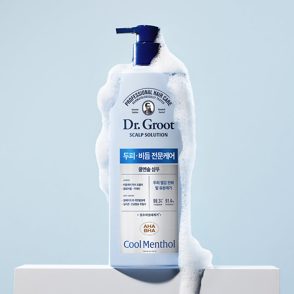 ProtoClinical k-beauty Dr.Groot Scalp Solution Shampoo Cool Menthol 700ml single shampoo bottle silhouette centered on a light background.