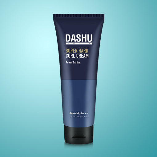 ProtoClinical k-beauty DASHU Daily Super Hard Curl Cream 150ml shown as a single upright curl cream tube in a deep teal tone centered on a light aqua background
