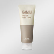 ProtoClinical k-beauty DASHU For Men Protein Down Cream 100ml shown as a single upright cream tube in pale beige tones centered on a light background
