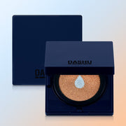 ProtoClinical k-beauty Dashu Men’s Aqua Matte BB Cushion 11g shown as a single dark navy square compact centered on a soft beige and blue background