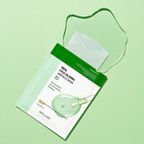 ProtoClinical k-beauty WELLAGE Real Cica Calming Ampoule Mask Sheet 20ml X 10P green sheet mask detail graphic with a centered darker panel on a pale mint background