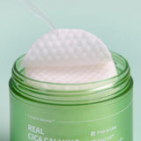 ProtoClinical k-beauty WELLAGE Real Cica Calming Big Embo Toner Pad 70pads / 160ml green toner pad detail graphic with pale panels and a centered darker area
