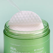 ProtoClinical k-beauty WELLAGE Real Cica Calming Big Embo Toner Pad 70pads / 160ml green toner pad detail graphic with pale panels and a centered darker area