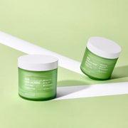 ProtoClinical k-beauty WELLAGE Real Cica Calming Big Embo Toner Pad 70pads / 160ml green toner pad detail graphic with a dark round swatch and horizontal panel