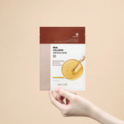 ProtoClinical k-beauty WELLAGE Real Collagen Ampoule Mask Sheet 20ml X 10P square mask sheet detail graphic with blush pink tones and a centered panel